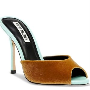 Steve Madden Tan and Blue Heels Elegant Mule Design